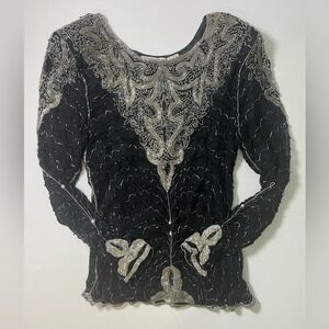 Vintage Freesha Beaded Silk Top Mermaidcore Art Deco 80s Glam